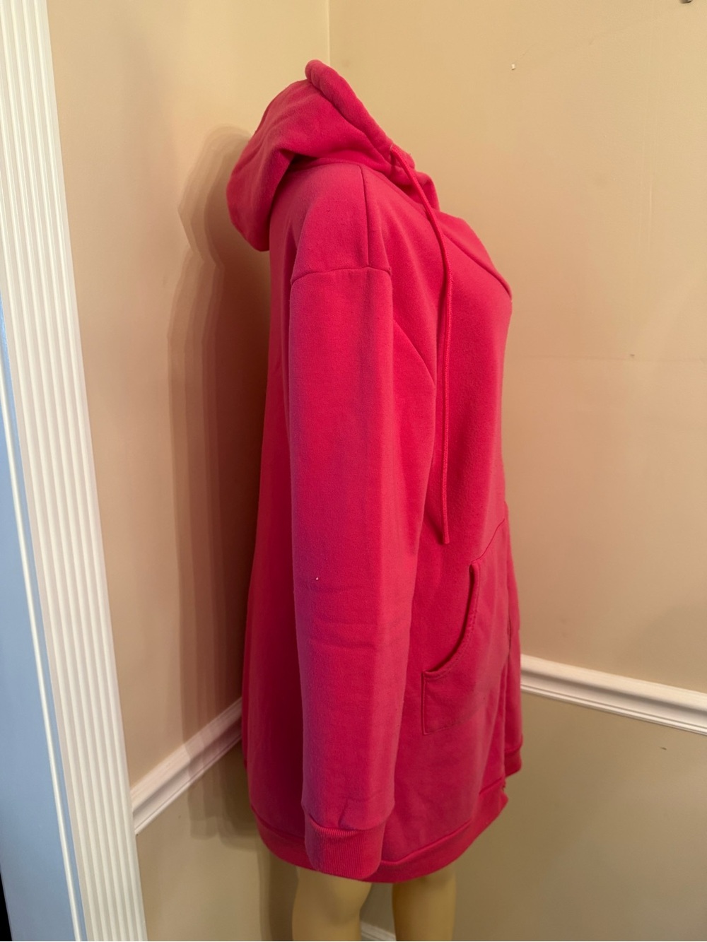Long Hooded Zip-Up Hoodie Coat in Hot Pink - Picture 2 of 4